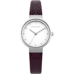   Karen Millen női Quartz óra karóra ezüst számlap kijelző és lila bőr szíj KM127VS /dsl