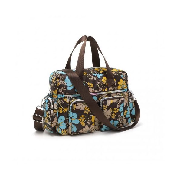Miss Lulu London EB2351F - Kono Schlank Mehrfachtaschen Wasserabweisend táska-Táska Blumendruck barna