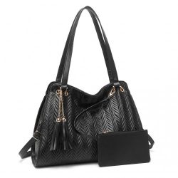   Miss Lulu London LG2339 - Schick Geprägt bevásárló táska Quastendetail és kártyatartó fekete
