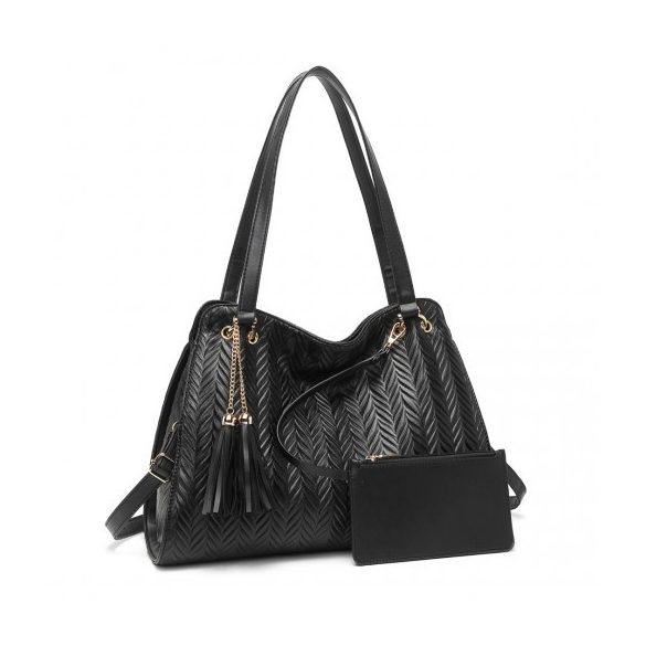 Miss Lulu London LG2339 - Schick Geprägt bevásárló táska Quastendetail és kártyatartó fekete