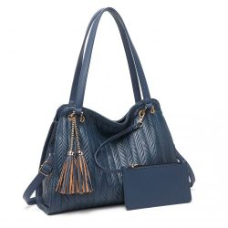   Miss Lulu London LG2339 - Schick Geprägt bevásárló táska Quastendetail és kártyatartó Marineblau