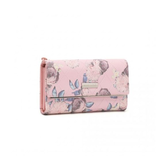Miss Lulu London LP2353F - Női Bedruckte Blume -bőr hosszú pénztárca rózsaszín