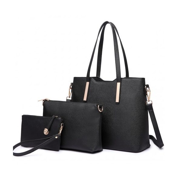 Miss Lulu London LT6648 - Dreiteilige bevásárló táska-válltáska táska és Clutch fekete