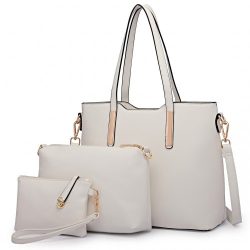   Miss Lulu London LT6648 - Dreiteilige bevásárló táska-válltáska táska és Clutch fehér