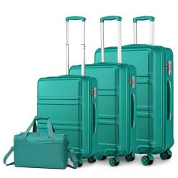   Miss Lulu London K1871-1L+EA2321 - Kono ABS Geformtes horizontales Design 4-darabos bőrönd szett Kabinentasche Blaugrün