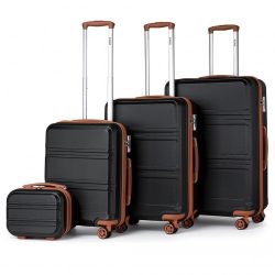   Miss Lulu London K1871-1L - Kono ABS Geformtes horizontales Design 4-darabos bőrönd szett Kosmetikkoffer fekete és barna
