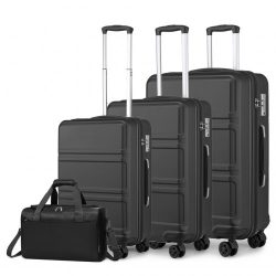   Miss Lulu London K1871-1L+EA2321 - Kono ABS Geformtes horizontales Design 4-darabos bőrönd szett Kabinentasche fekete
