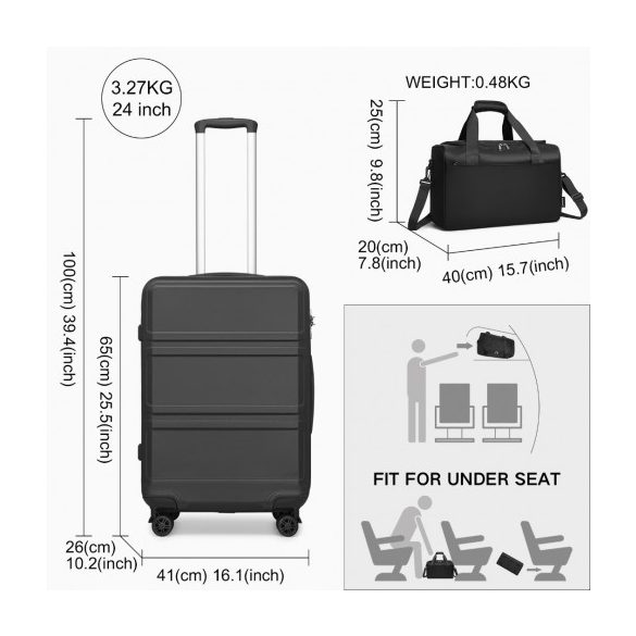 Miss Lulu London K1871-1L+EA2321 - Kono ABS Geformtes horizontales Design 4-darabos bőrönd szett Kabinentasche fekete