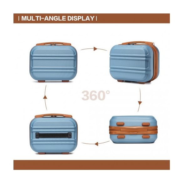 Miss Lulu London K1871-1L - Kono ABS Geformtes horizontales Design 4-darabos bőrönd szett Kosmetikkoffer Graublau és barna