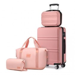   Miss Lulu London K1871-1L+EA2212 - Kono ABS 4 Räder bőrönd szett és Wochenendtasche Kulturtasche rózsaszín