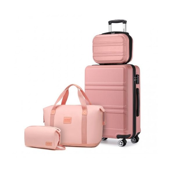 Miss Lulu London K1871-1L+EA2212 - Kono ABS 4 Räder bőrönd szett és Wochenendtasche Kulturtasche rózsaszín