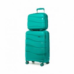   Miss Lulu London K2094L - Kono 14/20 Zoll leichtes Polypropylen-Hartschalen-2-darabos bőrönd-szett TSA-zár és Kosmetikkoffer kék