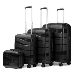   Miss Lulu London K2094L - Kono Leichtes 4-darabos Hartschalen-bőrönd szett Polypropylen TSA-zár és Kosmetikkoffer – fekete