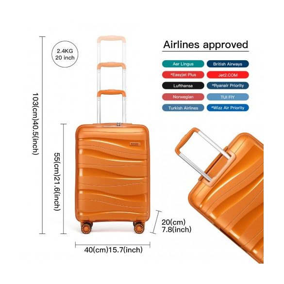 Miss Lulu London K2094L - Kono 20 Zoll könnyű Polypropylen bőrönd TSA-zár narancssárga