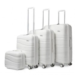   Miss Lulu London K2094L - Kono Leichtes 4-darabos Hartschalen-bőrönd szett Polypropylen TSA-zár és Kosmetikkoffer – Creme fehér
