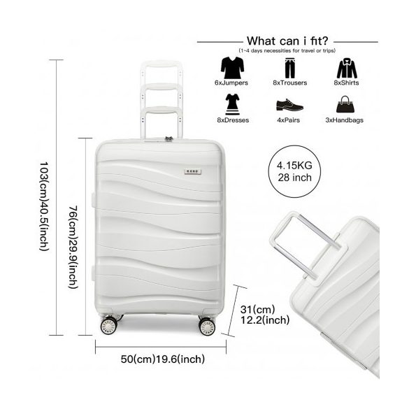 Miss Lulu London K2094L - Kono 28 Zoll könnyű Polypropylen bőrönd TSA-zár Creme fehér