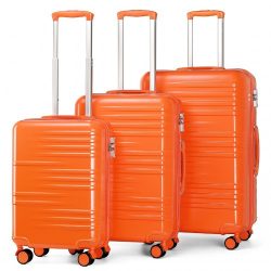   Miss Lulu London K2391L - BRITISH Traveller 3er-Satz tartós Polycarbonat és ABS Hartschalen-bőrönd TSA-zár narancssárga