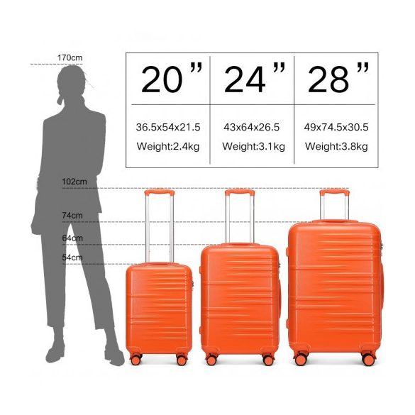 Miss Lulu London K2391L - BRITISH Traveller 3er-Satz tartós Polycarbonat és ABS Hartschalen-bőrönd TSA-zár narancssárga