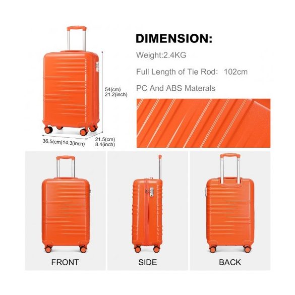Miss Lulu London K2391L - BRITISH Traveller 20 Zoll tartós Polycarbonat és ABS Hartschalen-bőrönd TSA-zár narancssárga
