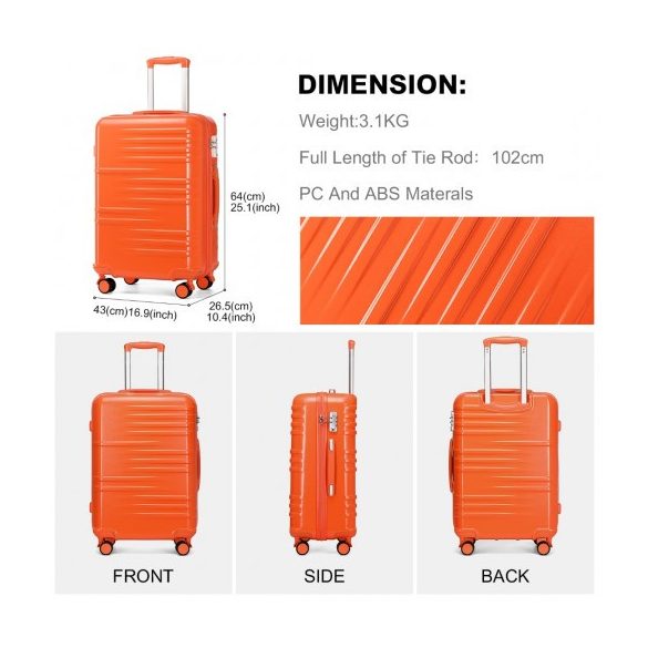 Miss Lulu London K2391L - BRITISH Traveller 24 Zoll tartós Polycarbonat és ABS Hartschalen-bőrönd TSA-zár narancssárga