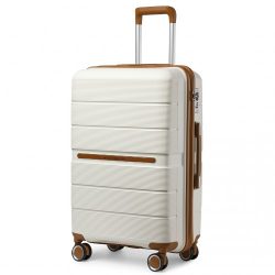   Miss Lulu London K2392L - BRITISH Traveller 20 Zoll több-Textur Polypropylen Hartschalen-bőrönd TSA-zár Creme