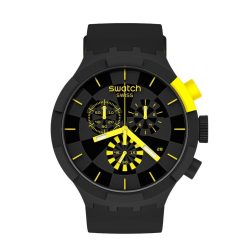   Swatch Quartz szilikon szíj, fekete, 20 alkalmi óra karóra (modell: SB02B403), sárga