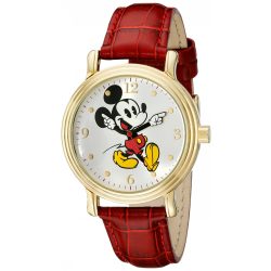  Disney női W001870 Mickey Mouse arany- óra karóra piros szintetikus  bőr szíj