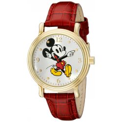   Disney női W001870 Mickey Mouse arany- óra karóra piros szintetikus  bőr szíj