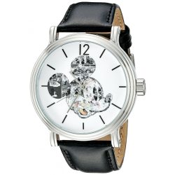   Disney férfi W002323 Mickey Mouse ezüst- óra karóra fekete szíj