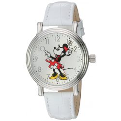   Disney Minnie Mouse női ezüst Vintage ötvözet óra karóra, fehér bőr szíj, W002759