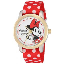   Disney Minnie Mouse női két tónusú ötvözet óra karóra, kifordítható piros fehér Polka Dot   szíj, W002882