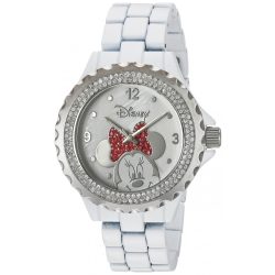   Disney Minnie Mouse női Enévl Sparkle fehér ötvözet óra karóra, ezüst keret, fehér Karkötő, W002895